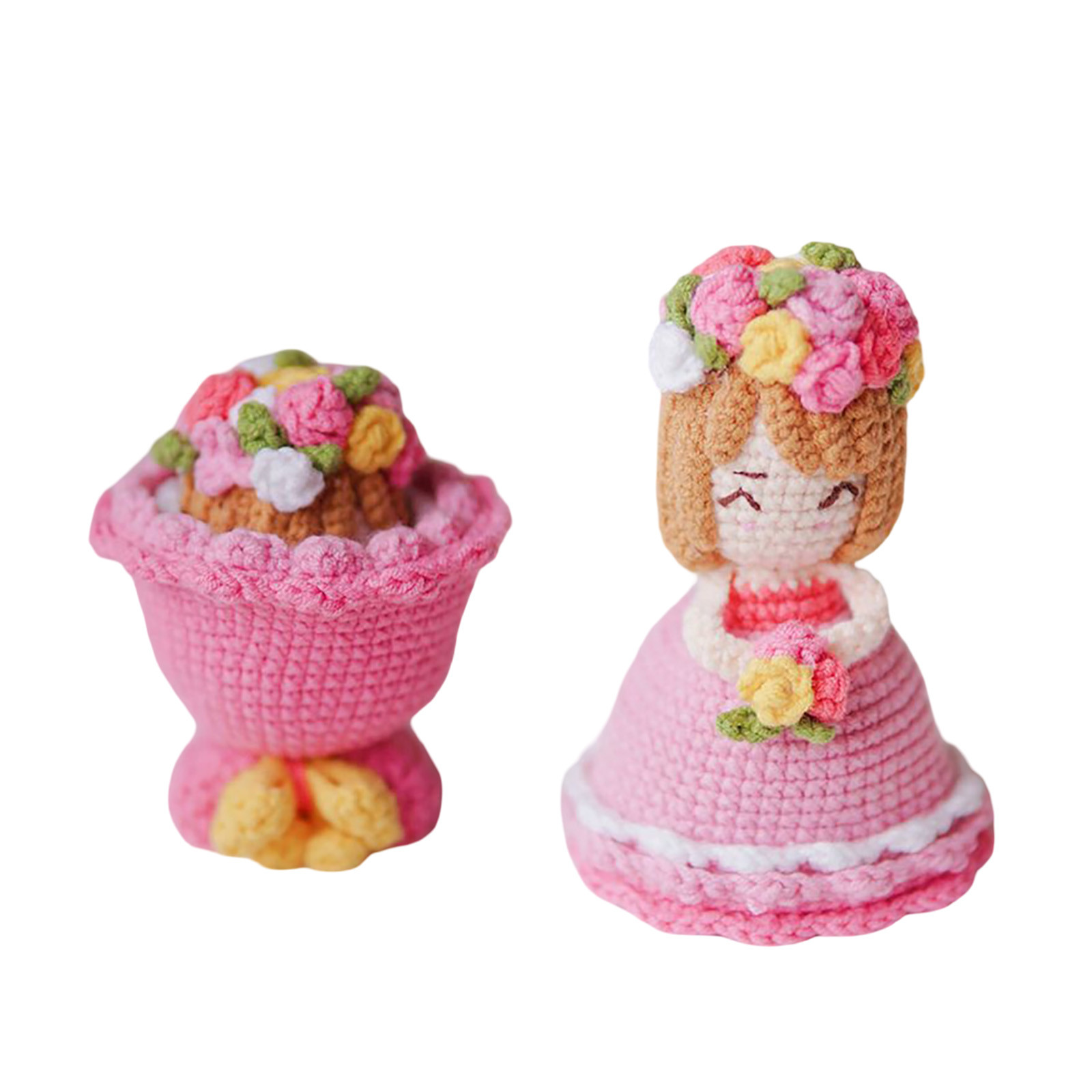 thumbnail image 2 of Ramo De Flores De Ganchillo Doble Muñeca Vestido De Novia Hecho A Mano Muñeca Tejido Graduación Cumpleaños Adecuado Para Mujeres Y Novias (Material Paquete Sin Productos Terminados), 2 of 2
